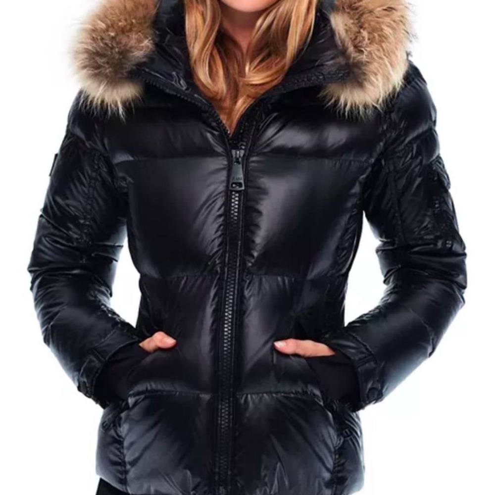 SAM black puffer with fur hood